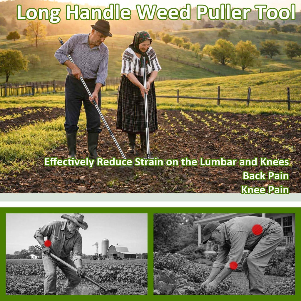 Weed Puller Tool with Long Handle-Vertical Adjustable Weeder, 2-in-1 Garden Hoe and Weeding Rake Combination, Weeding Tool for Garden, Lawn, Farm and Courtyard