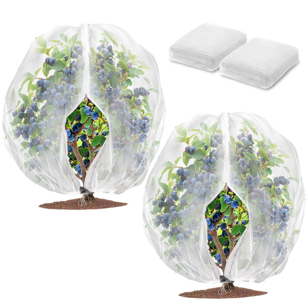 Homiton 2 Pack Fruit Tree Netting Bags with Zipper and Drawstring, 4 x 5ft Ultra Fine Mesh Garden Netting Plant Cover, Bird Netting for Blueberry Bushes, Fruit Trees, Flowers (White, 4 x 5 ft)
