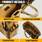 16OZ Waxed Canvas Tool Tote Bag | Large-Capacity Tool Storage Tote with 10 External Pockets | Multi-Purpose Garden Tool Carrier for Gardening, Wrench, and Carpentry Tools – Khaki