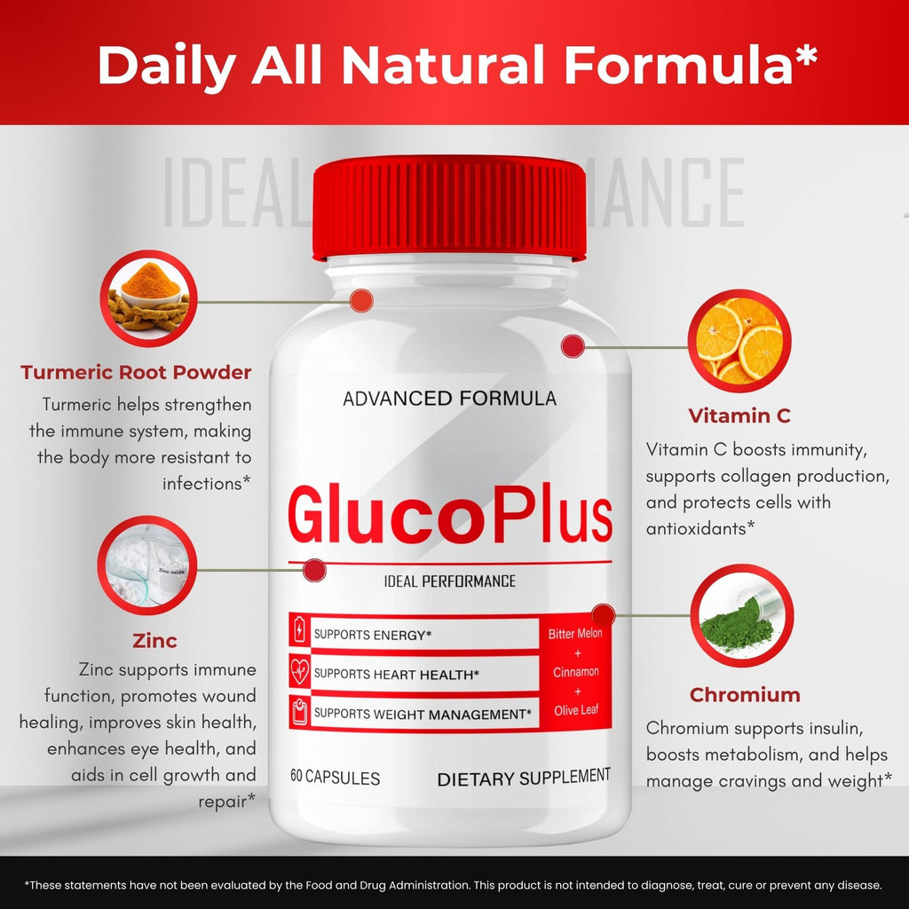 Gluco Plus Advanced Blood Formula Capsules, Official GlucoPlus Supplement Pills - Maximum Strength, All Natural for Healthy Circulation & Stable Level, Advanced Gluco Health Plus Reviews (2 Pack)