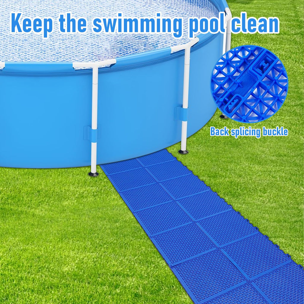 Hlimior 20Pcs Pool Drainage Mat,10.3" x 10.3"Above Ground Walkways, Pool Mat with Multiple Splicing Methods to Prevent Dirt from Entering The Pool,Interlocking Plastic Floor for Pools, Spas, Passways