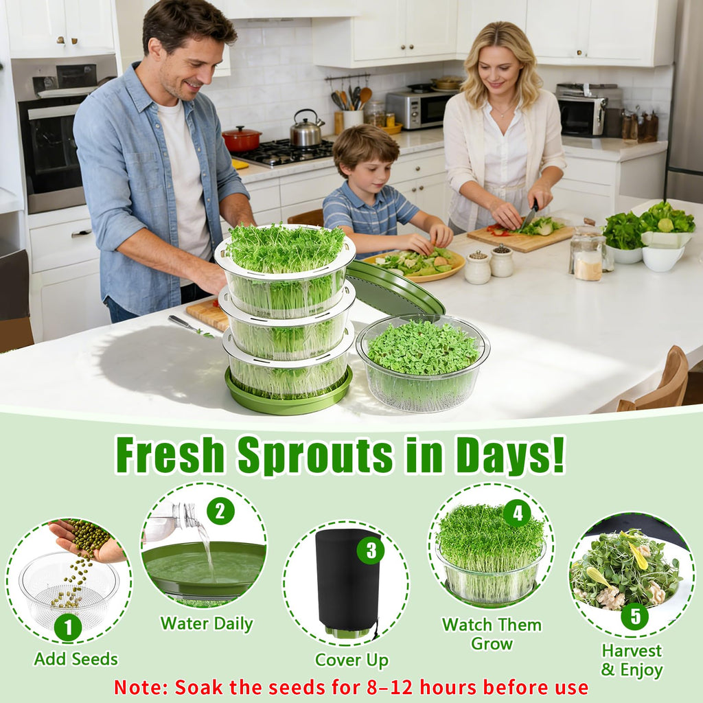 4 Tier Stackable Sprouts Growing Kit with Drain Hose, Microgreens Trays
