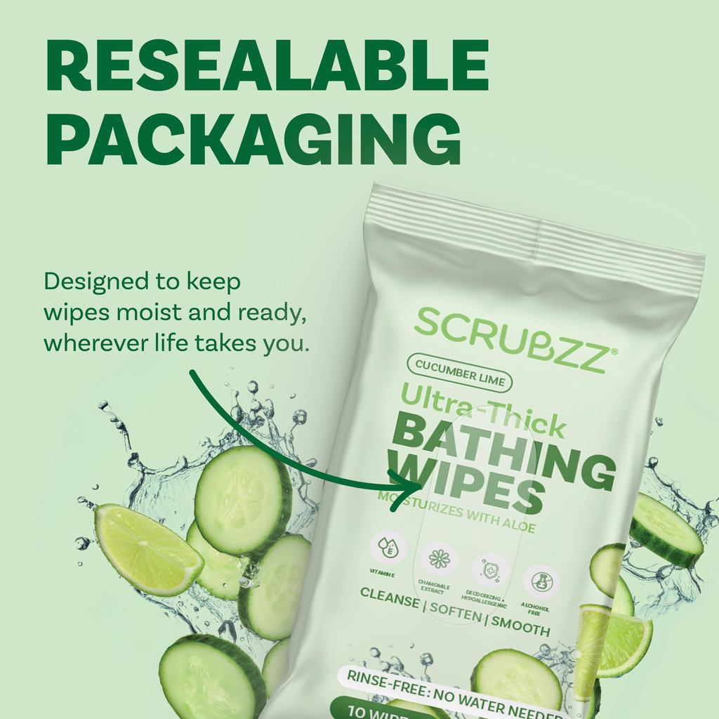 Extra Large Bath Wipes for Adults Bathing No Rinse - 40 Ultra Thick Disposable Body Cleansing Wipes for Men, Women & Elderly - Great for Gym, Camping, Post Surgery - Variety Pack