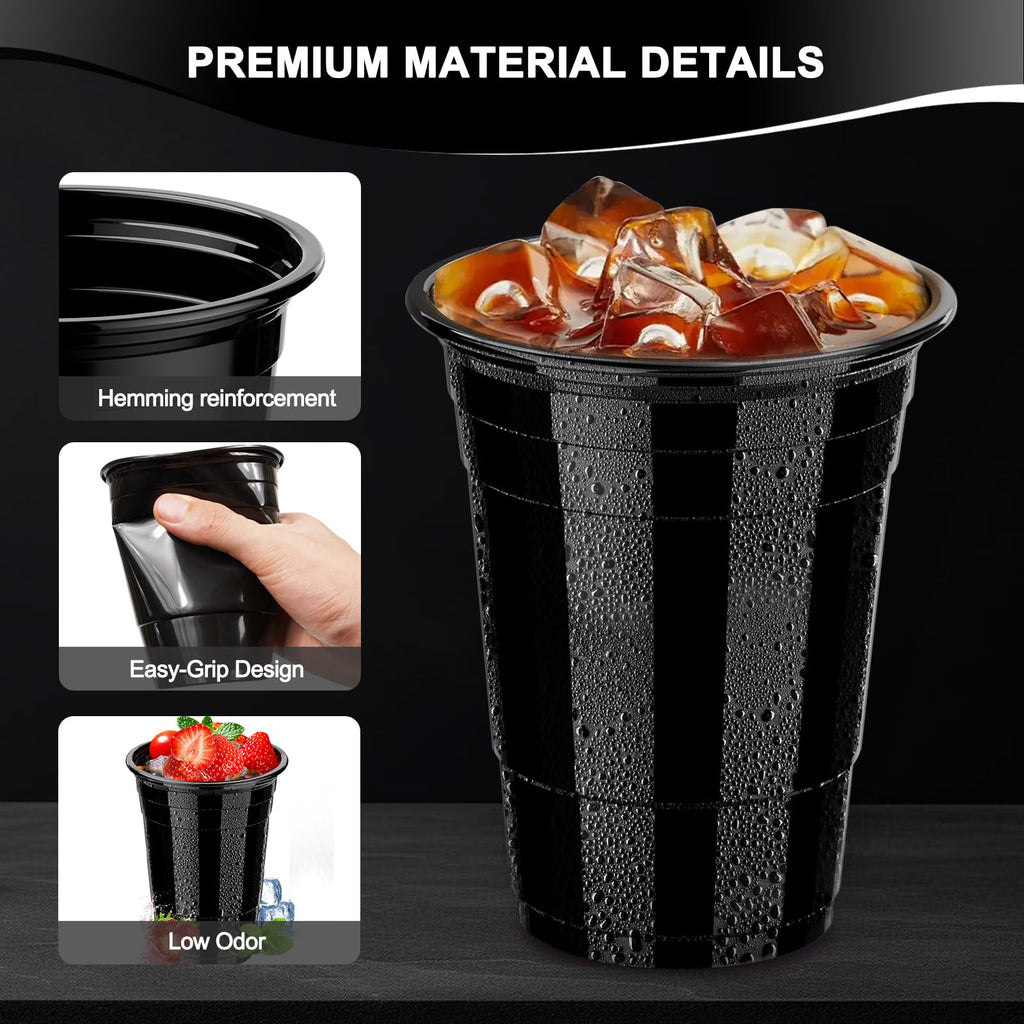 120 Pack 16 oz Black Cups, Heavy Duty Black Plastic Cups for Party, Cold Drinks, BBQ, Black Disposable Cups for Christmas, Halloween, Wedding, Birthday, Picnic, Serving and Celebrations