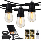 Brightech Ambience Hybrid Outdoor String Lights - Dual Plug and Solar Powered Waterproof LED Light String for Outside - Dimmable Soft White Edison Bulbs for Camping, Patio, Cafe, Yard - 48ft, 4W