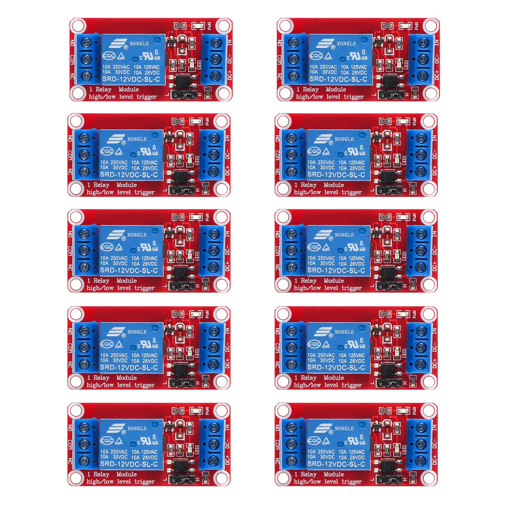 AEDIKO 10pcs Relay Module DC 12V Relay Board 1 Channel with Optocoupler Isolation Support High or Low Level
