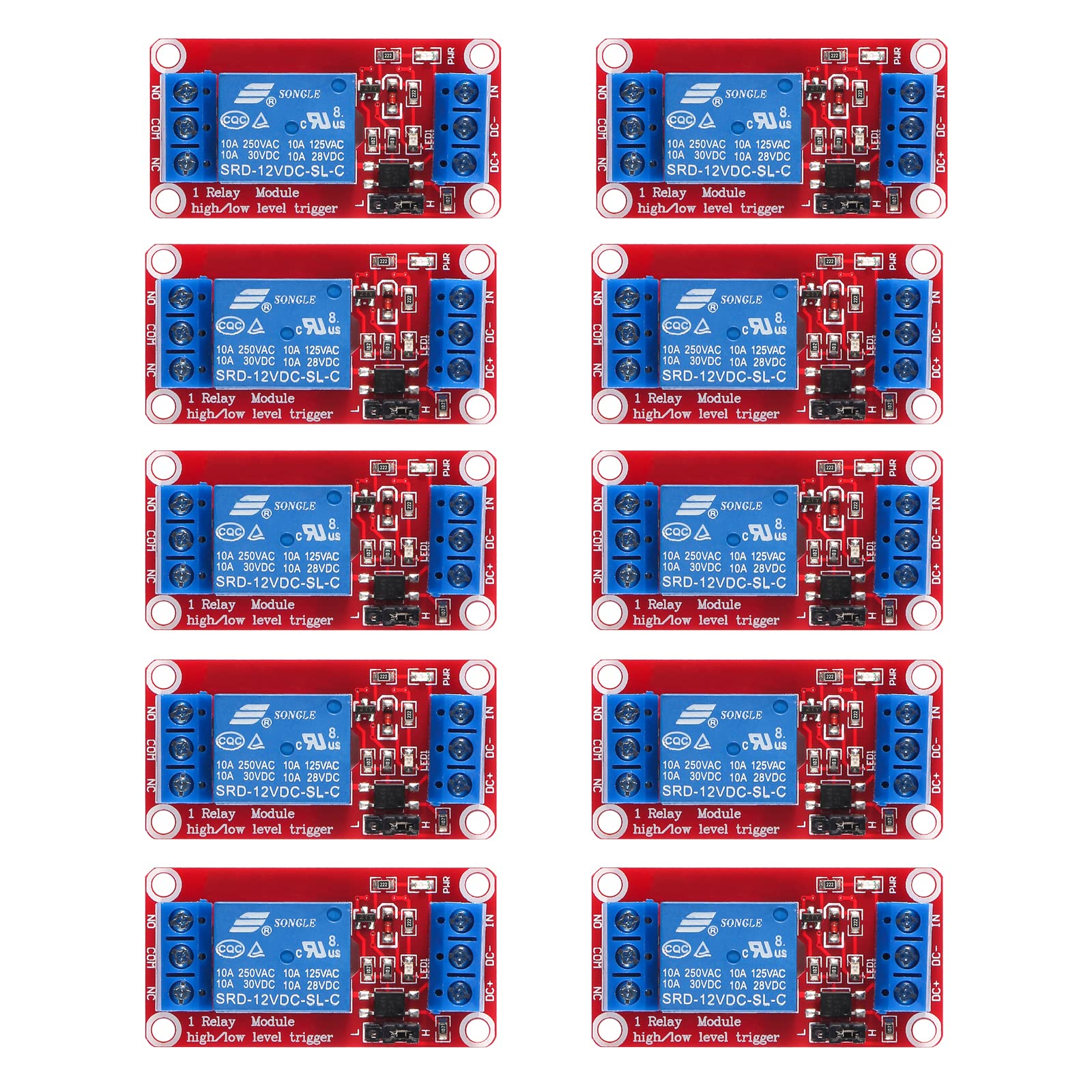 AEDIKO 10pcs Relay Module DC 12V Relay Board 1 Channel with Optocoupler Isolation Support High or Low Level