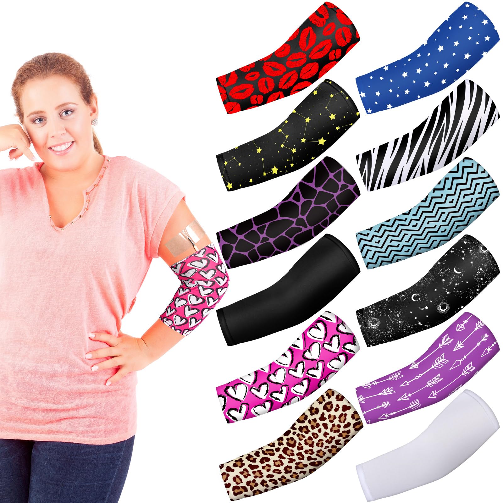 Cuffbow 12 Pcs PICC Line Reusable Sleeve Cover for Adults Upper Arm Breathable Cover Nursing Sleeve Protector Supplies(Stylish)