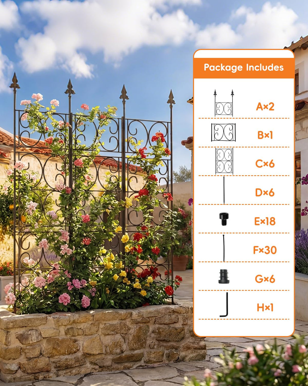 ArdeFentium 60'' H x 33.3'' W Metal Garden Trellis for Climbing Plants Outdoor - Rustproof Plant Support Privacy Screen - Heavy Duty Wall Trellis for Rose Clematis Flowers Vine