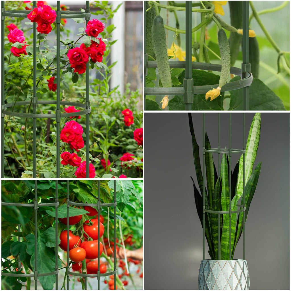 Round Heavy Duty Tomato Cage - 55 Inch Steel Core Plastic Coated Garden Trellis, 4-Post Rustproof Plant Support for Tomato/Cucumber/Beans, No Tools Snap Assembly, Spare Parts Available 1PS