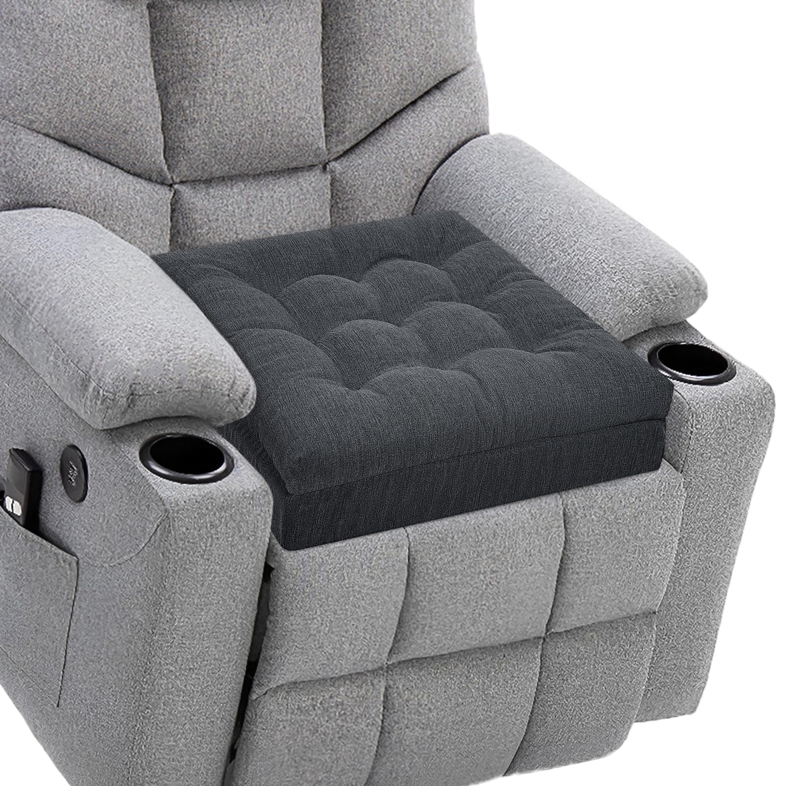 HAVARGO Recliner Cushions for Elderly, 20x20x5 Inch Thick Chair Cushion Patent Design Soft Tufted Dual Layer Booster Seat Cushions for Seniors Recliner Risers Gray 1P