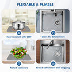 Bestjing 2 Pack Silicone Kitchen Sink Protector Mat with Rear Drain - 13.58''x 11.6'' Kitchen Sink Accessory, Folding Non-Slip Heat Resistant Mat Grid for Bottom of Porcelain Stainless Steel