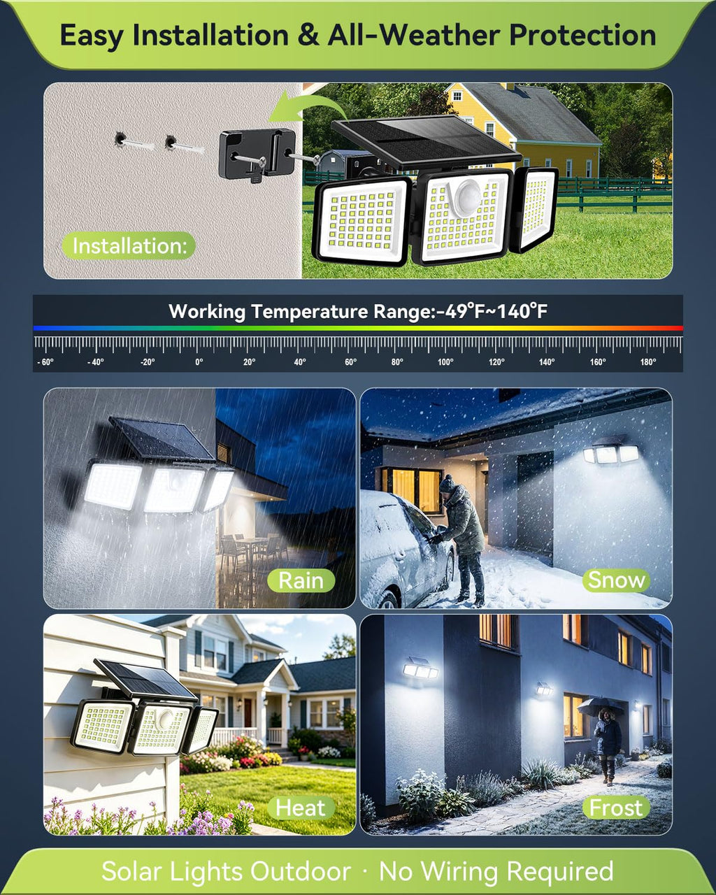daphino 2500LM Solar Lights Outdoor with Motion Sensor,3 Head 270° Wide Angle Street Area Lights,IP65 Waterproof Security Lighting with 3 Modes(Remote,3 Pcs)
