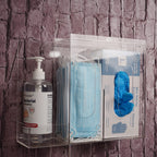 SEANADO Face Mask Dispenser 3 Compartment Acrylic Glove Box Holder Hygiene Station for Disposable Face Masks, Emesis Bag, Shoe Cover and Hairnet, Wall Mount Holes or Tabletop Holder （Clear）