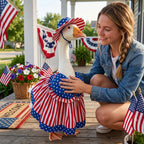 Aposwow 4th of July Porch Goose Outfit, USA Patriotic Goose Costume with Swimsuit Hat Sunglasses Lawn Art, 250th Anniversary Outfits for 23" Garden Geese Statue Garden Decoration