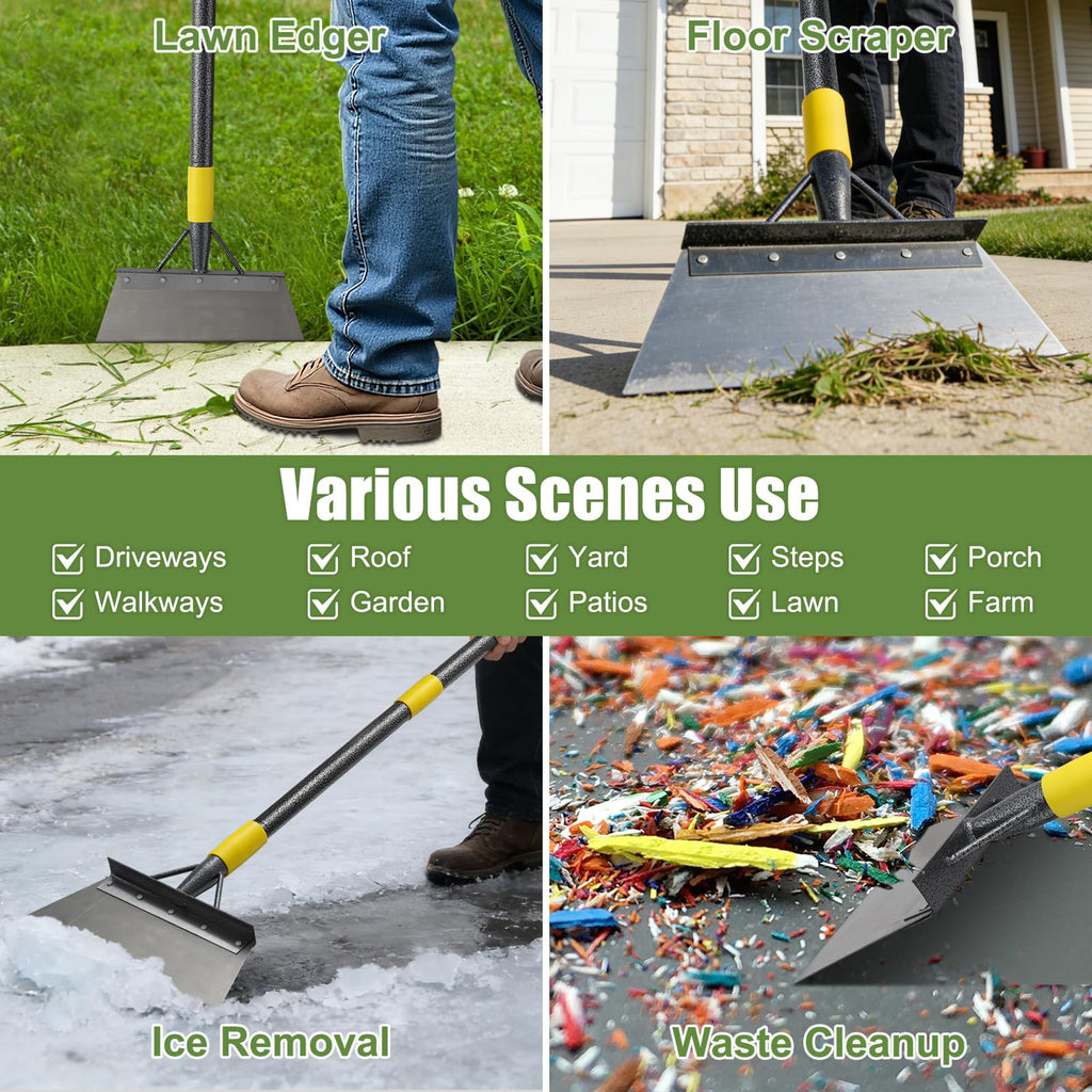 Floor Scraper Long Handle Heavy Duty, 60" Metal Ice Scraper for Driveway, Multifunctional Weed Scraper for Weed Cleaning Edging Trenching & Removing Snow Ice Dirty Moss