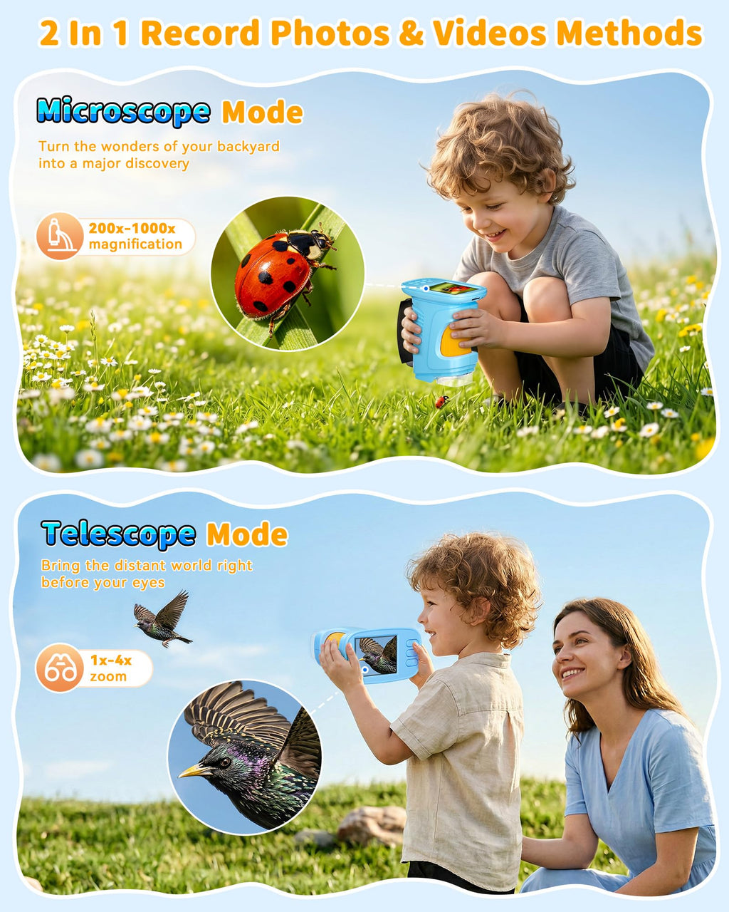 1000X Handheld Microscope for Kids, 4K Digital Kids Microscope Science Kits