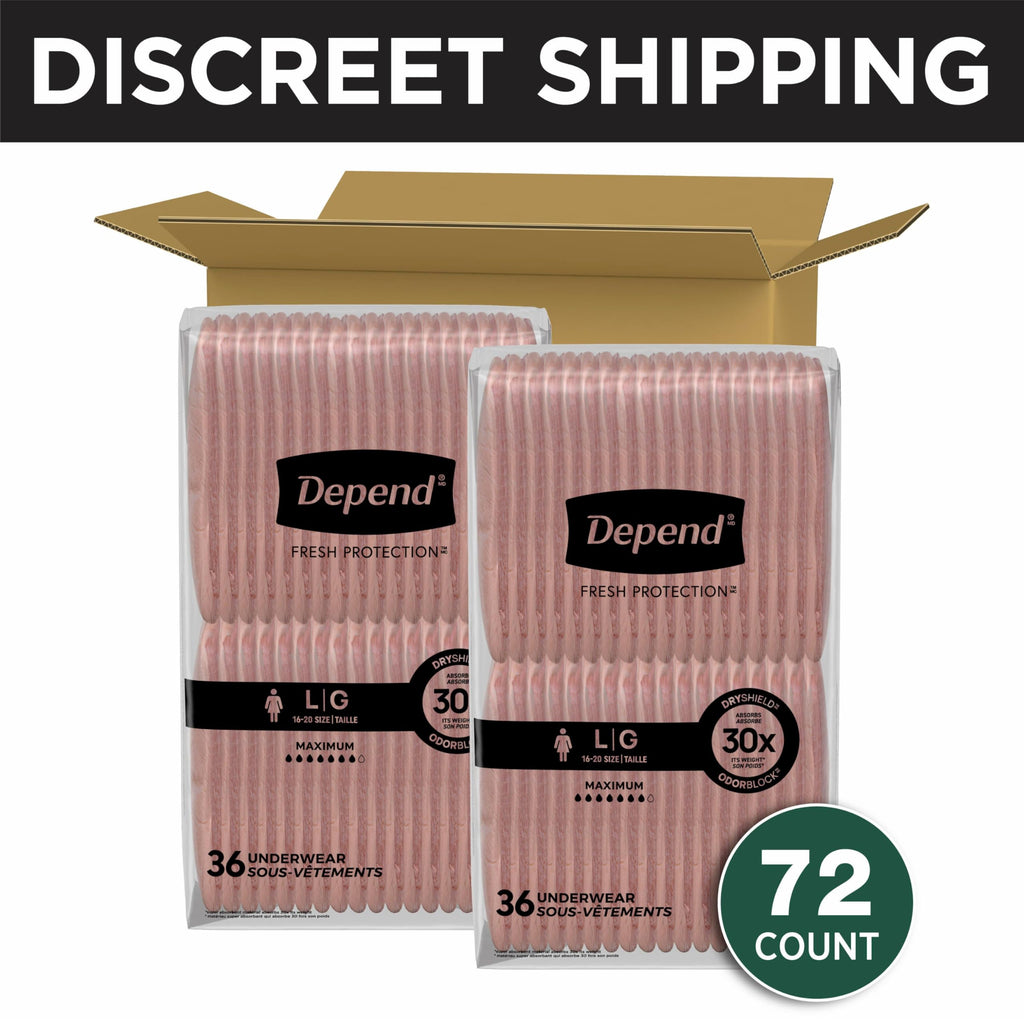 Depend Fresh Protection Adult Diapers, Incontinence & Postpartum Bladder Leak Underwear for Women, Disposable, Maximum, Large, Blush, 72 Count (2 Packs of 36), Packaging May Vary