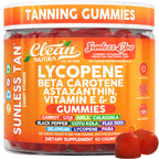 Sunless Glow Lycopene Beta Carotene Tanning Gummies Astaxanthin Vitamin C D E Flax Seed Selenium Amla l Tyrosine PABA Black Pepper 60 Count Strawberry Banana Flavor by Clean Nutra