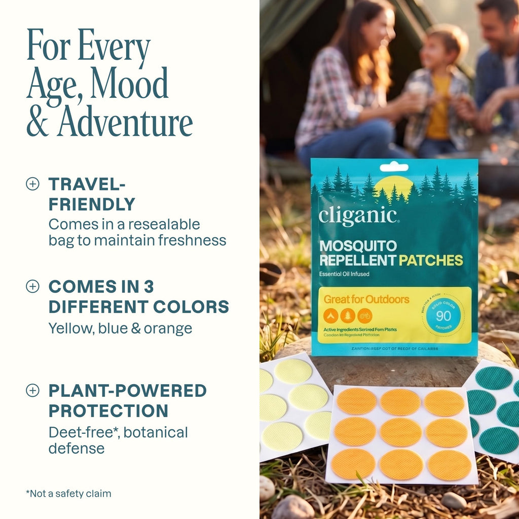 Cliganic Mosquito Repellent Bracelet Stickers Pack for Kids & Adults Multi Color, Natural DEET-Free, Essential Oil Infused 20 Bands with 30 Patches, Citronella Scent