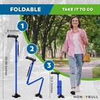 HONEYBULL Walking Cane for Men & Women Foldable, Adjustable, Heavy Duty, Free Standing, All Terrain, Collapsible Walking Sticks for Seniors & Adults (Blue)