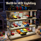 Storage Display Garage Compatible with Hot Wheels - Toy Car Garage with Lights, Freestanding Display Case, Parking Garage Diorama for 1/64 Scale Diecast Cars with 4 Levels 24 Spots Maximum 40 Cars