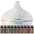 InnoGear Aromatherapy Diffuser & 10 Essential Oils Set, 400ml Diffuser Ultrasonic Diffusers for Home Cool Mist Humidifier with 4 Timers 7 Colors Light Waterless Auto Off, White Grey