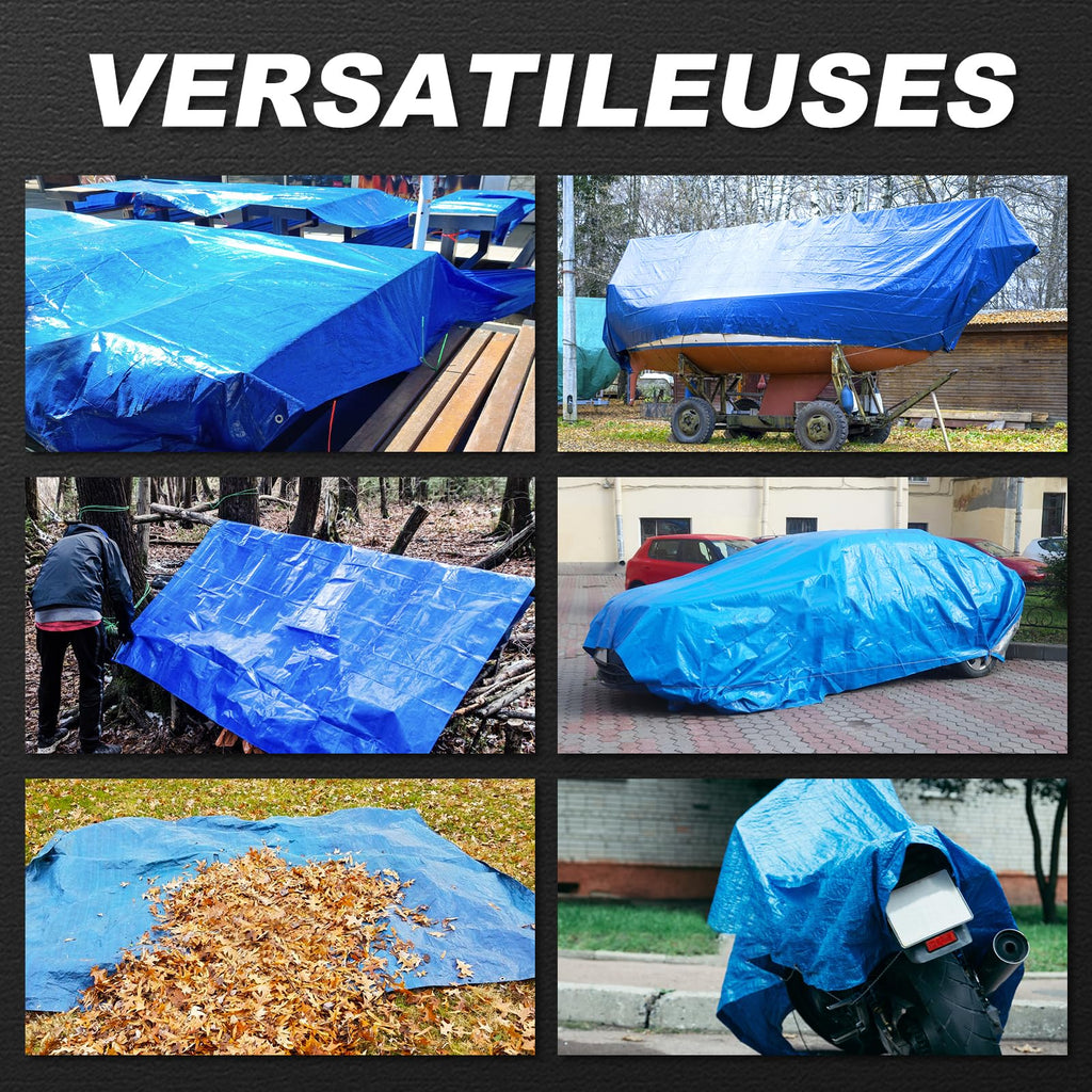 Tarps Waterproof 8x10 Feet, 4 Pack Heavy Duty Silver Tarp Cover 8 Mil Thick, Resistant Plastic Tarpaulin with Metal Grommets, Outdoor Tent Cover for Emergency Rain