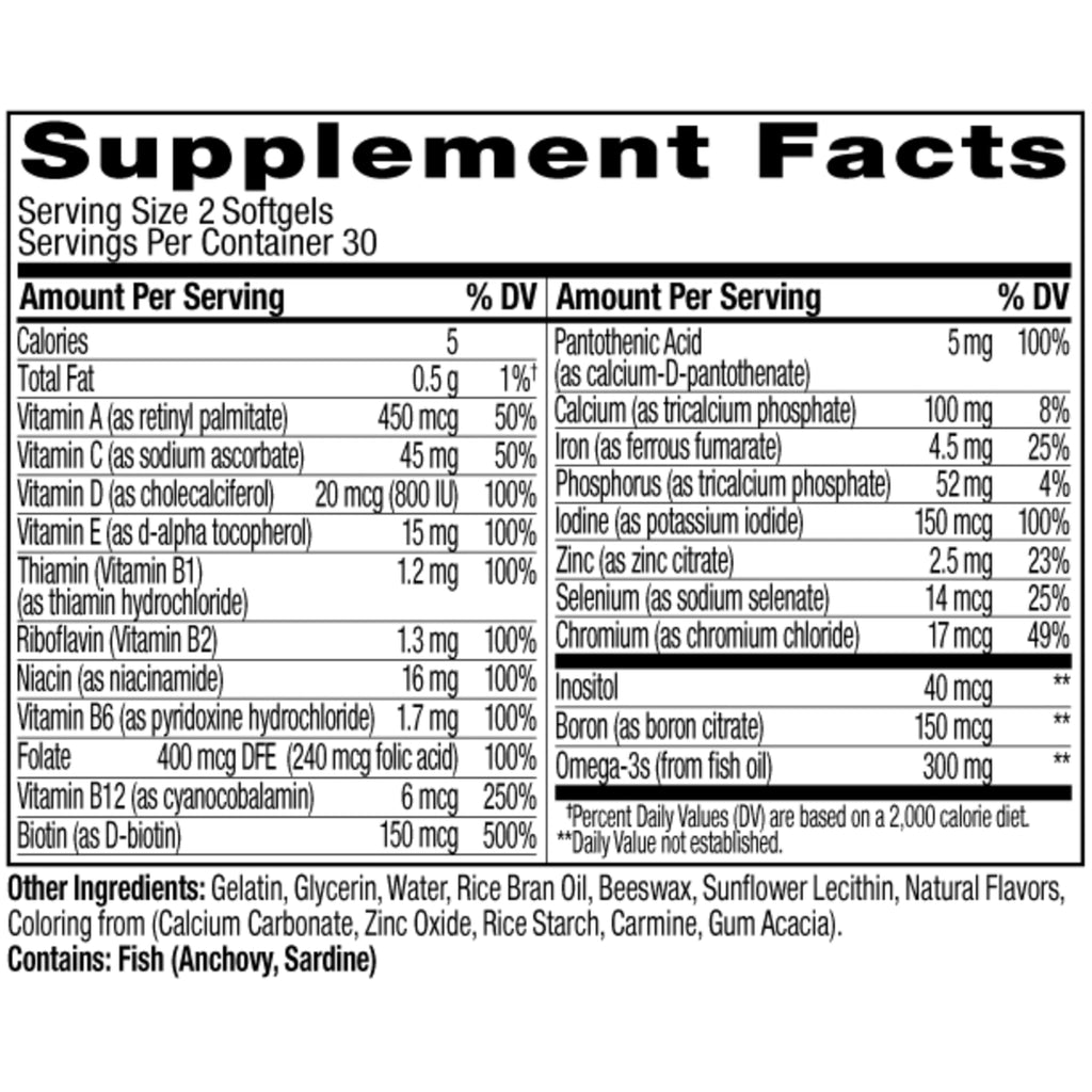 OLLY Ultra Women's Multi Softgels,Overall Health and Immune Support,Omega-3s,Iron,Vitamins A,D,C,E,B12,Daily Multivitamin,30 Day Supply -,60 Count (Pack of 2)