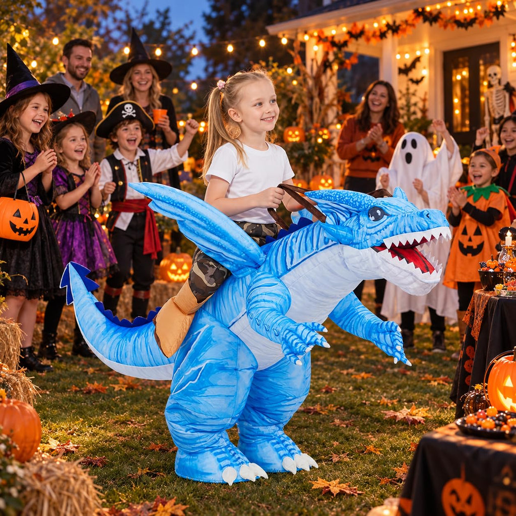 GOOSH Inflatable Dinosaur Costume Kids Halloween Blow up Costumes for Boys Girls Funny Riding Ice Dragon Air Costume for Party Cosplay