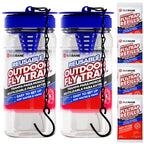 2 Fly Traps Outdoor Fly Trap for Patio with 4 Non-Toxic Dissolvable Bait Refills. Reusable Hanging Bug Catcher Killer for All Filth Flies for Outside Bug Control Yard Ranch. Hanging Chains Included.