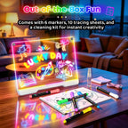 LED Drawing Board with 9 Light Effects, Rechargeable 16" Glow Doodle Note Message Board with Colors, Neon Light Up Drawing Pad Gift Ideas for Kids, Birthday, Christmas with Markers & Tracing Book