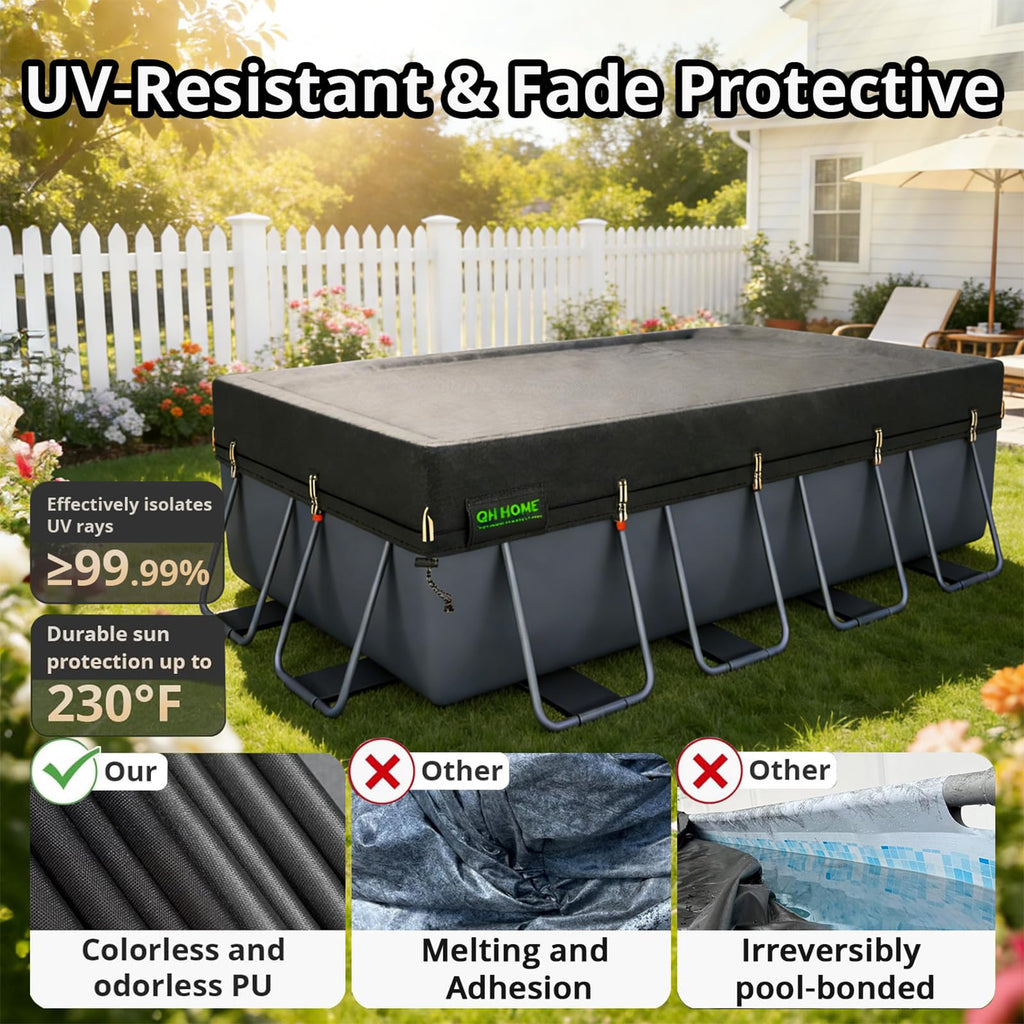 QH.HOME 550D 12x24 Ft Rectangular Pool Cover [Upgraded Tear Resistant & Quadruple Windpoof]wth Pre-Installed Winch and Rope,Pool Covers for Above Ground Pools Rectangle-Snug Fit&Waterproof Protection