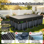 QH.HOME 550D 12x24 Ft Rectangular Pool Cover [Upgraded Tear Resistant & Quadruple Windpoof]wth Pre-Installed Winch and Rope,Pool Covers for Above Ground Pools Rectangle-Snug Fit&Waterproof Protection
