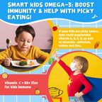 Nextdia Omega 3 (EPA/DHA) Filled Gummies for Kids Teen with Multivitamin, Calcium + D3 + K2 + Zinc, Plus Vitamin A B1 B2 B12 C, Selenium, Iodine for Brain, Eye, Bone, Energy, No Fish Taste, Sugar Free