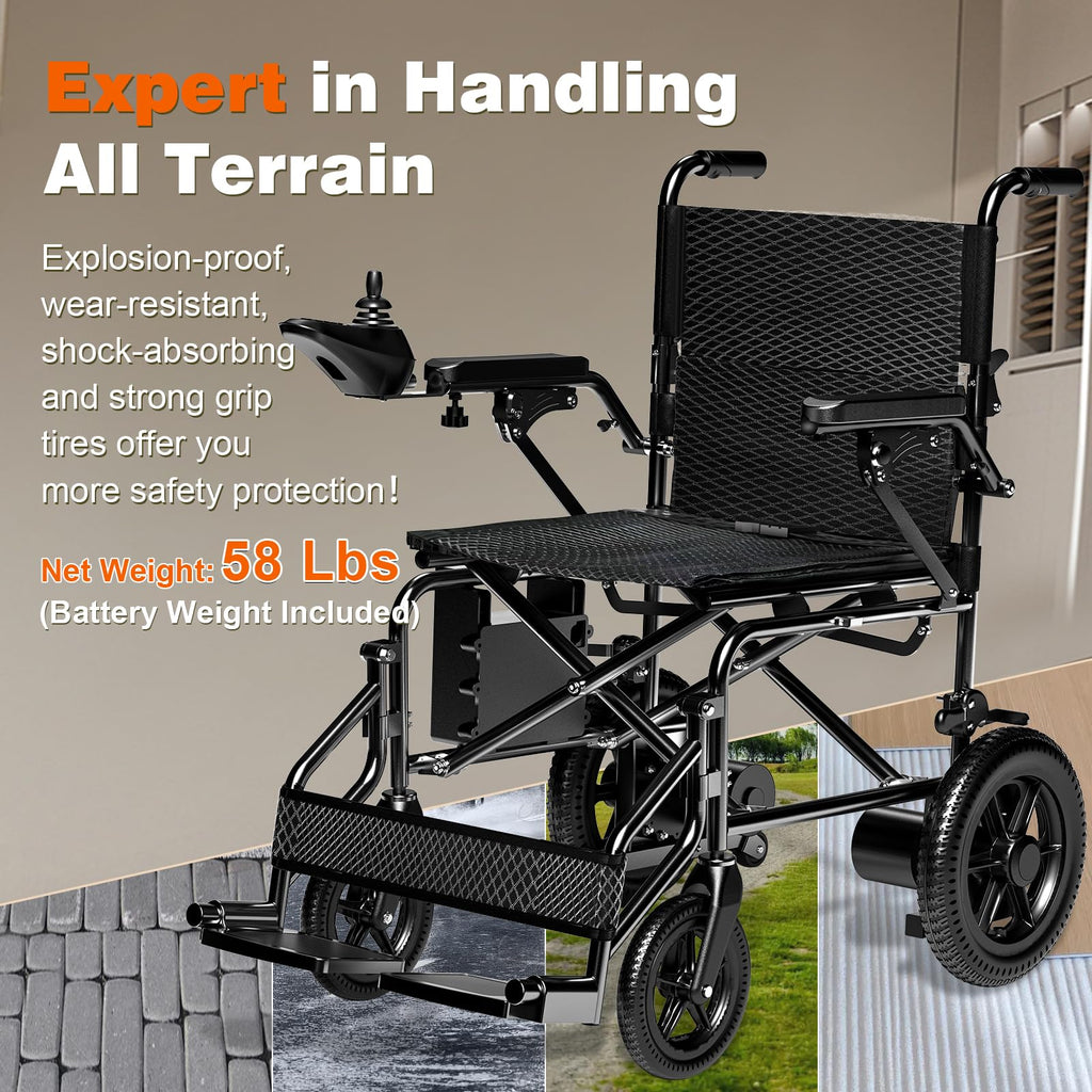 [2026 Upgrade] Hassky Electric Wheelchair for Adults Foldable, 15 Miles Range Motorized Wheelchair, All Terrain Power Wheelchairs for Seniors Supports Up to 350 lbs Black