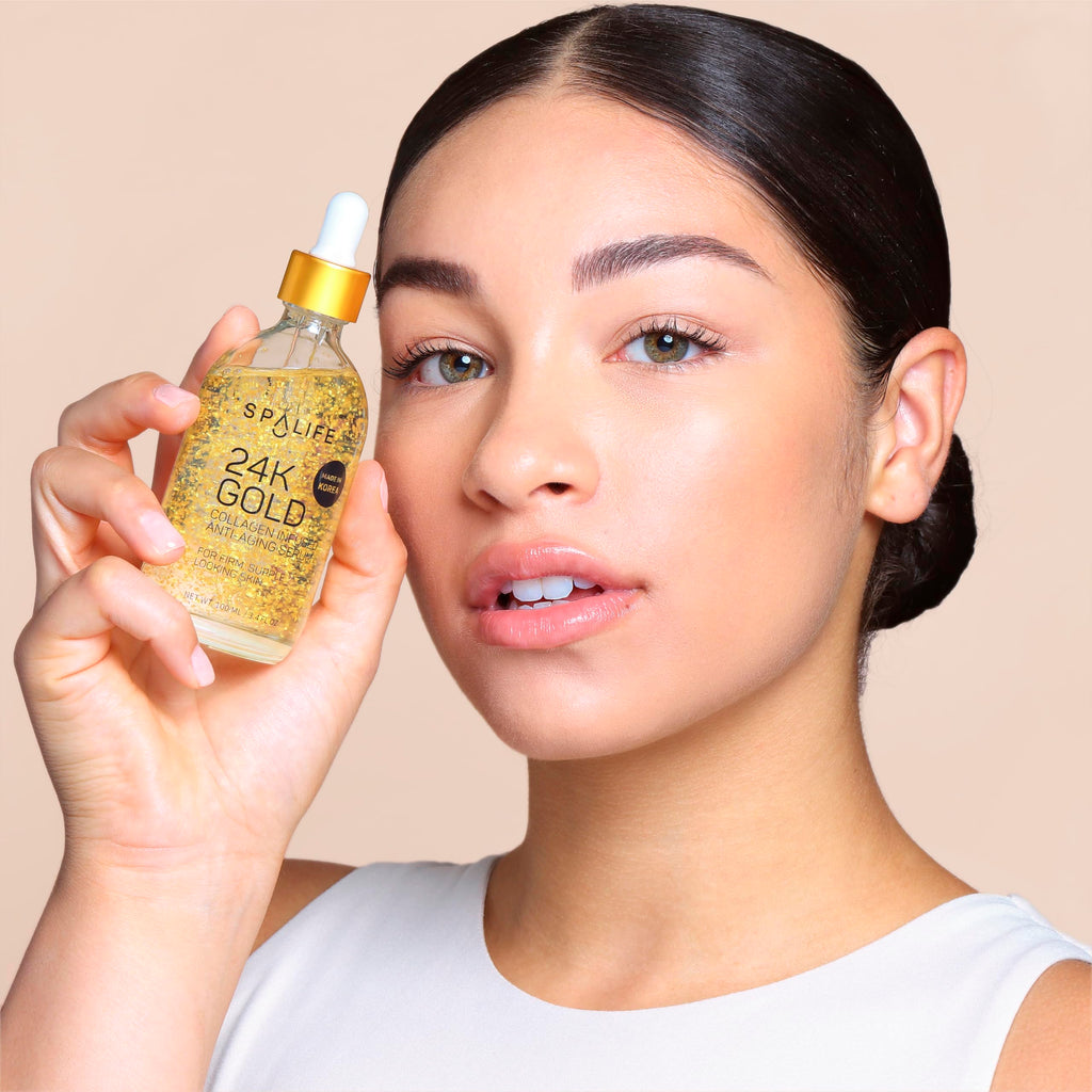 SpaLife Beauty Pearl Hyaluronic Acid Serum & 24k Gold Anti Aging Serum | AM/PM Facial Routine Duo | Deep Collagen Hydrating Treatment | Firming Wrinkle Face Skincare | 2 x 3.7 Fl. Oz.