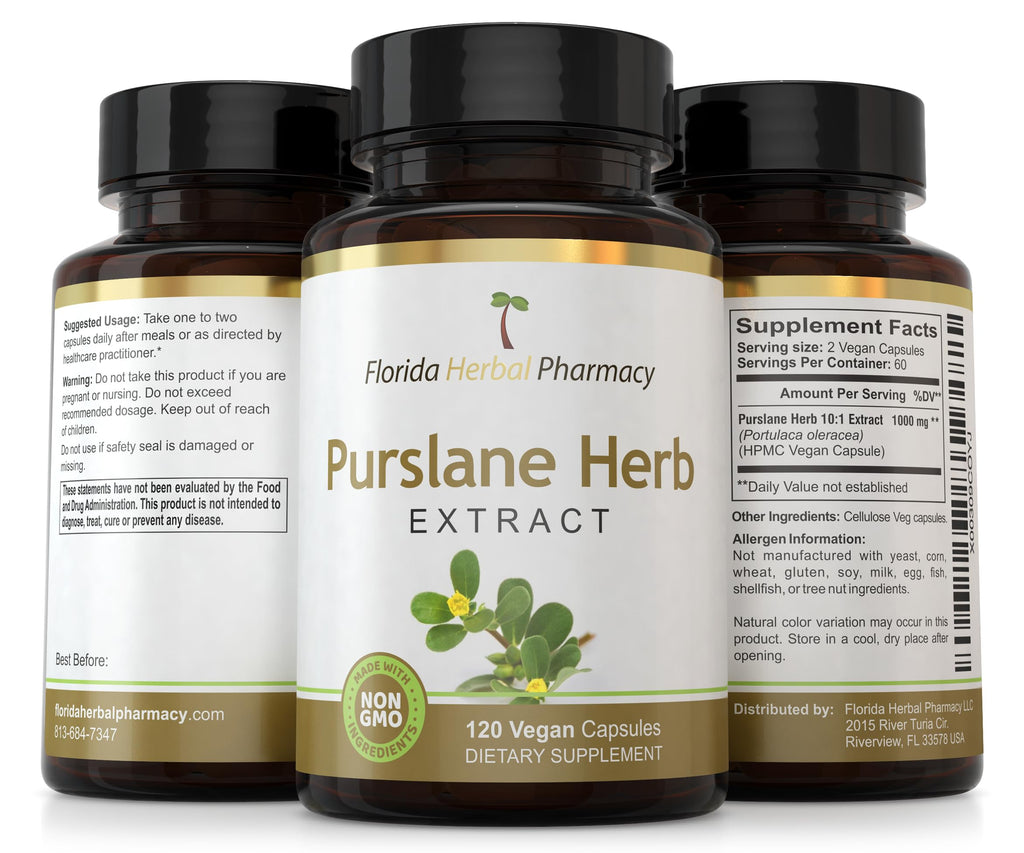 Florida Herbal Pharmacy, Purslane Herb Extract Supplement Capsules 10:1 (120 Capsules)