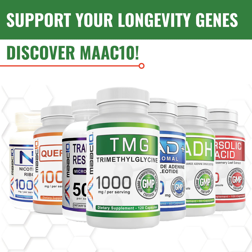 MAAC10 TMG 1000MG NSF Certified Supplement | Trimethylglycine or Betaine Anhydrous | Methylation, Homocysteine and Liver Support (120 Capsules)
