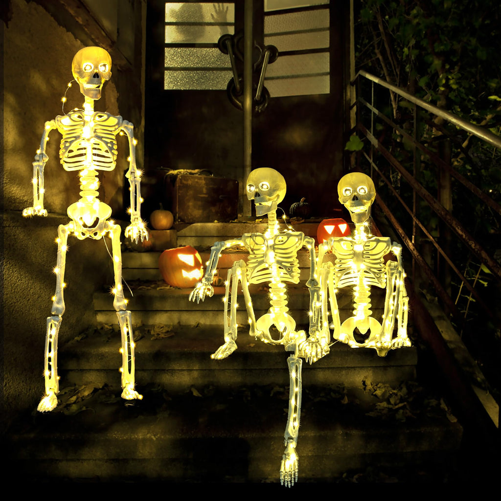 wymulot 2 Pack 40 Inches Plug Operated 400 LED Light Up Halloween Skeleton Full Body Posable Movable Jonints for Halloween Decoration Décor