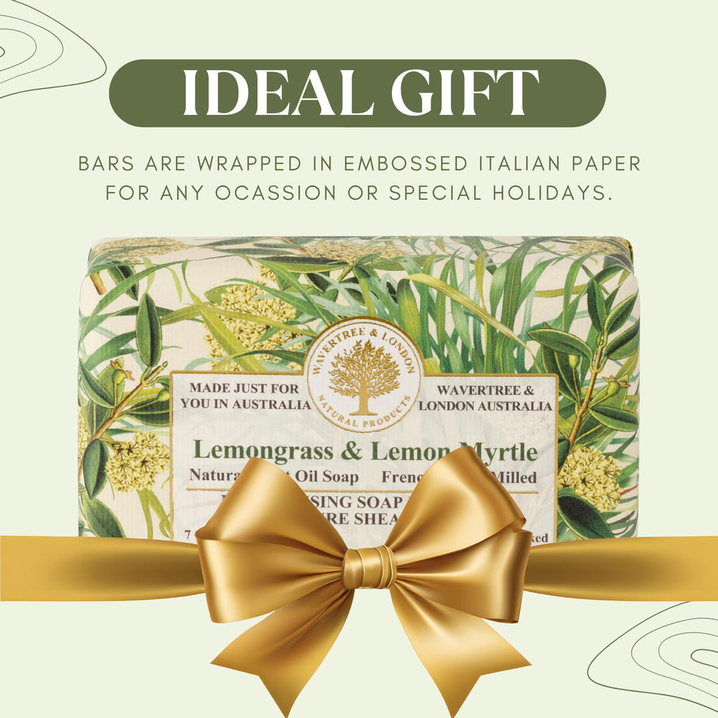 Wavertree & London Lemongrass & Lemon Myrtle Scented Natural Soap (2 Bars), 7oz Moisturizing French Triple Milled Soap Bars enriched with shea butter - Pure Plant Oil Bath & Body Soap Bars