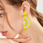 Beaded Yellow Lemon Dangle Earrings for Women, Vibrant Handmade Beads Lemon Fruit Statement Earring for Summer Jewelry Gifts