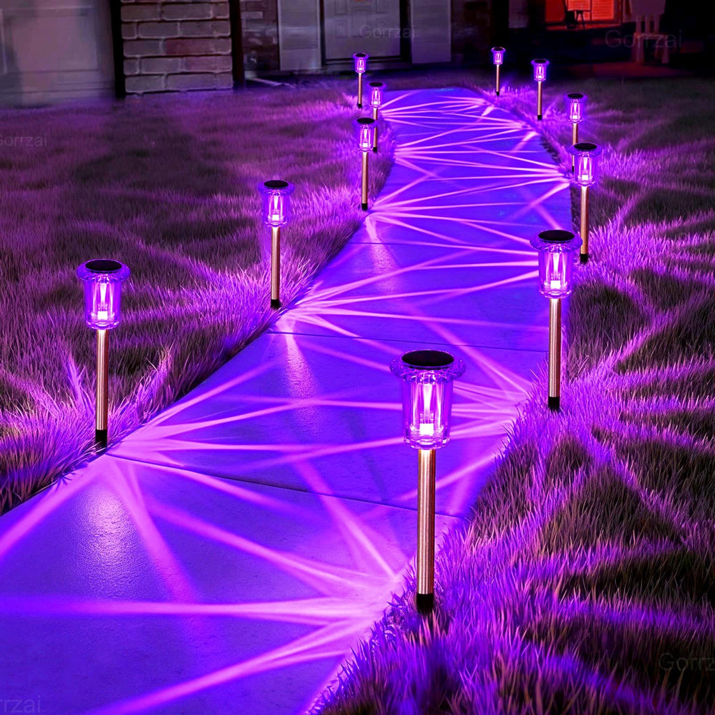 Gorrzai Halloween Solar Lights Outdoor 10 Pack LED Purple Pathway Lights