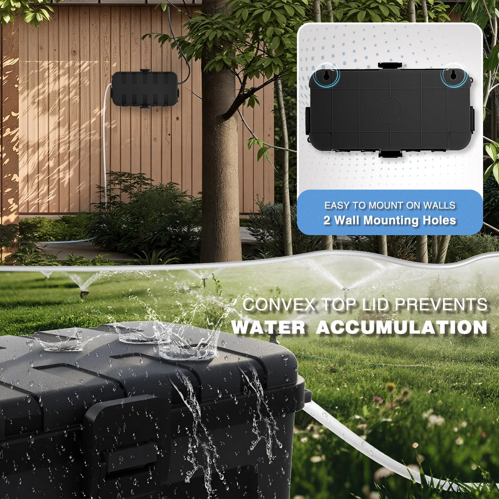 Flemoon Medium Outdoor Electrical Box, ETL Certified IP54 Waterproof Extension Cord Cover w/6 Cable Entry Ports, Weatherproof Connection Box for Power Strip, Timer, Plug, Holiday Lights, Black