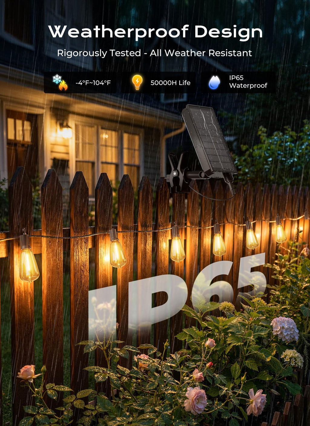 Brightown 52FT Solar String Lights Outdoor Waterproof, Patio Lights with Remote & Timer, USB/Solar Powered Dimmable Outdoor Lights, 15+1 LED Bulbs for Backyard Garden Camping Party - 26Hrs Runtime