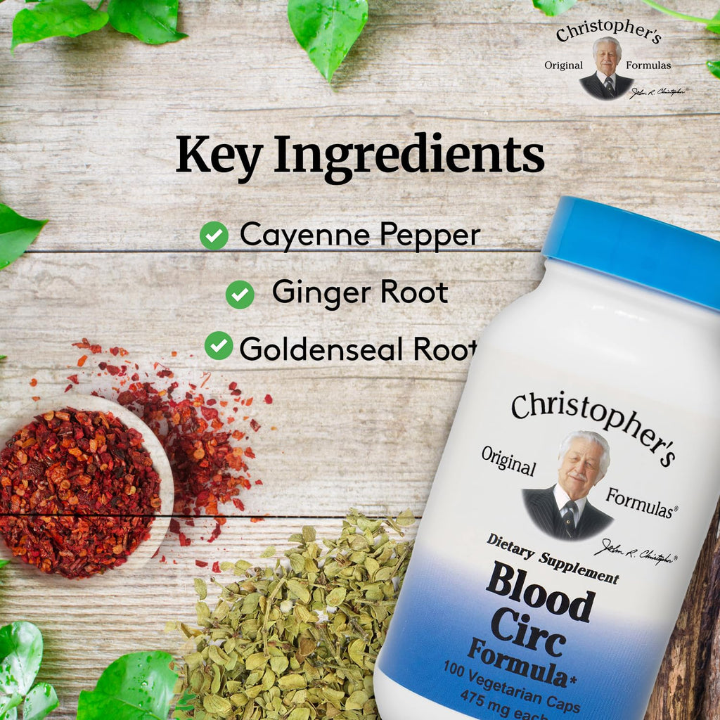 Christopher's Original Formulas Blood Circ Formula Capsules, Herbal Supplement for Cardiovascular & Circulatory Wellness, 100 Capsules