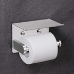 VAEHOLD Self Adhesive Toilet Paper Holder with Phone Shelf Stainless Steel Wall Mounted Toilet Paper Roll Holder - Rustproof and Bathroom Washroom Tissue Roll Holder with Storage Shelf - Silver