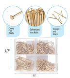 Mr. Pen- Nail Assortment Kit, 600 Pcs, 4 Sizes, Gold Picture Hangers