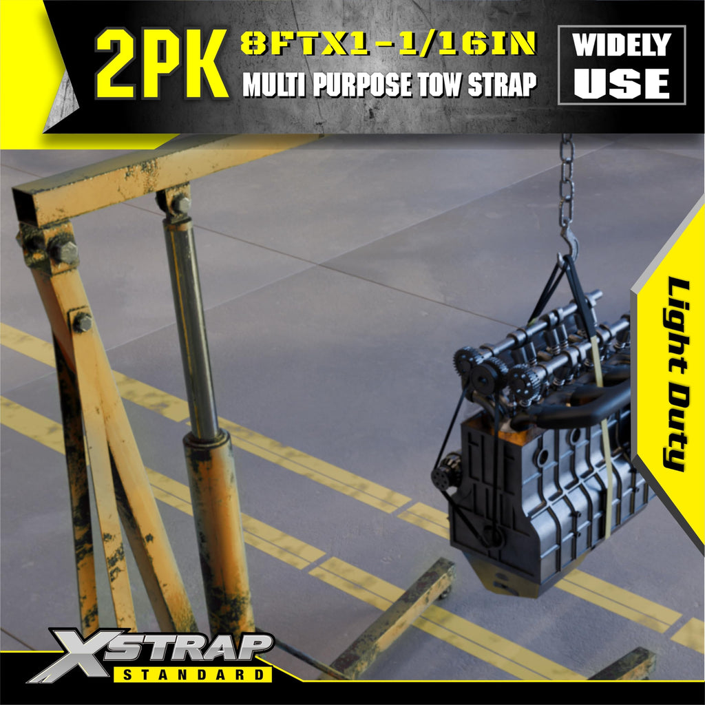 XSTRAP STANDARD 2PK 1''x 8FT Lift Sling Web Strap/Wear Guard End, Heavy Duty Flat Eye Lifting Sling with 2 Reinforced Loops for Tree Saver Lifting Furniture Appliances Machine