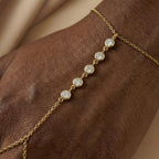 Faire de la Mode 5 CZ Diamond Ring Bracelet, 14K Gold Plated Hand Chain